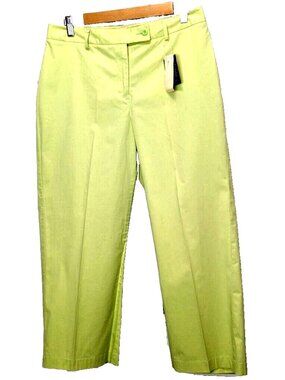 Land's End Womens Cropped Pants Cotton Poplin Size 8 Yellow Green NWT 32 x 24